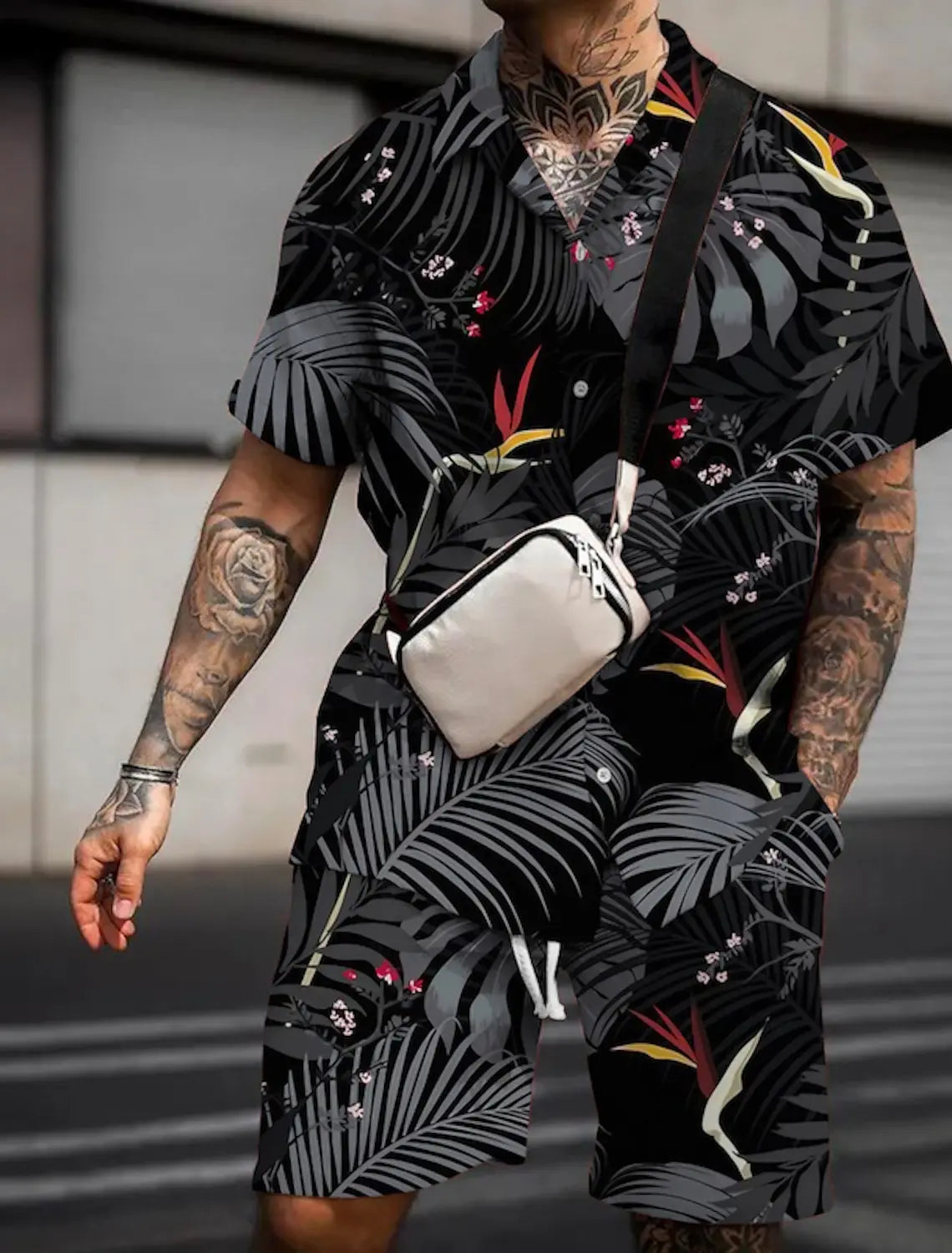Men'S Floral Flamingo Tropical Two Piece Shirt Suit Hawaiian Shirt Short Sleeve Shorts Lapel Fashion Street Casual Print