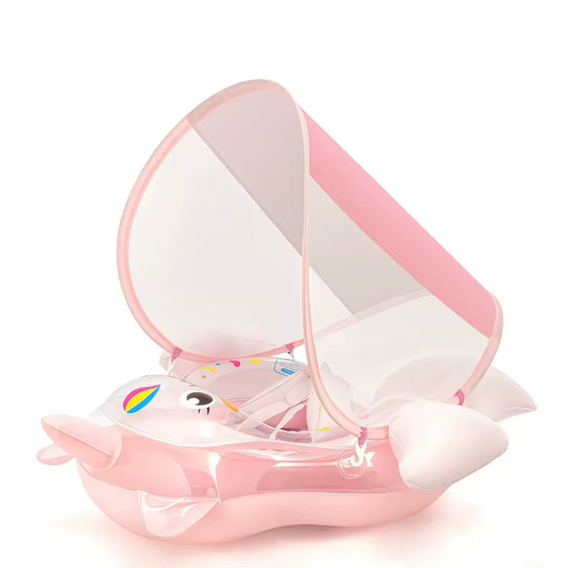 Child Pool Float with Removable Sun Umbrella Canopy Durable PVC Infant Swimming Ring and Adjustable Seat