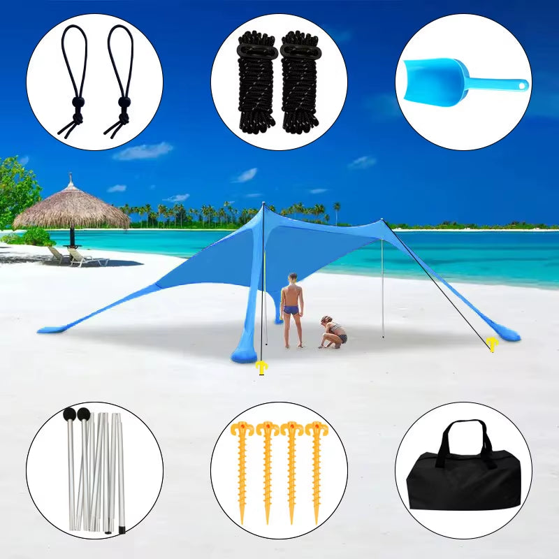 Factory Direct Portable One Bedroom Outdoor Camping Summer Tent Iron Pole Beach Canopy Sun Shade Sand Anchor Polyester Fabric