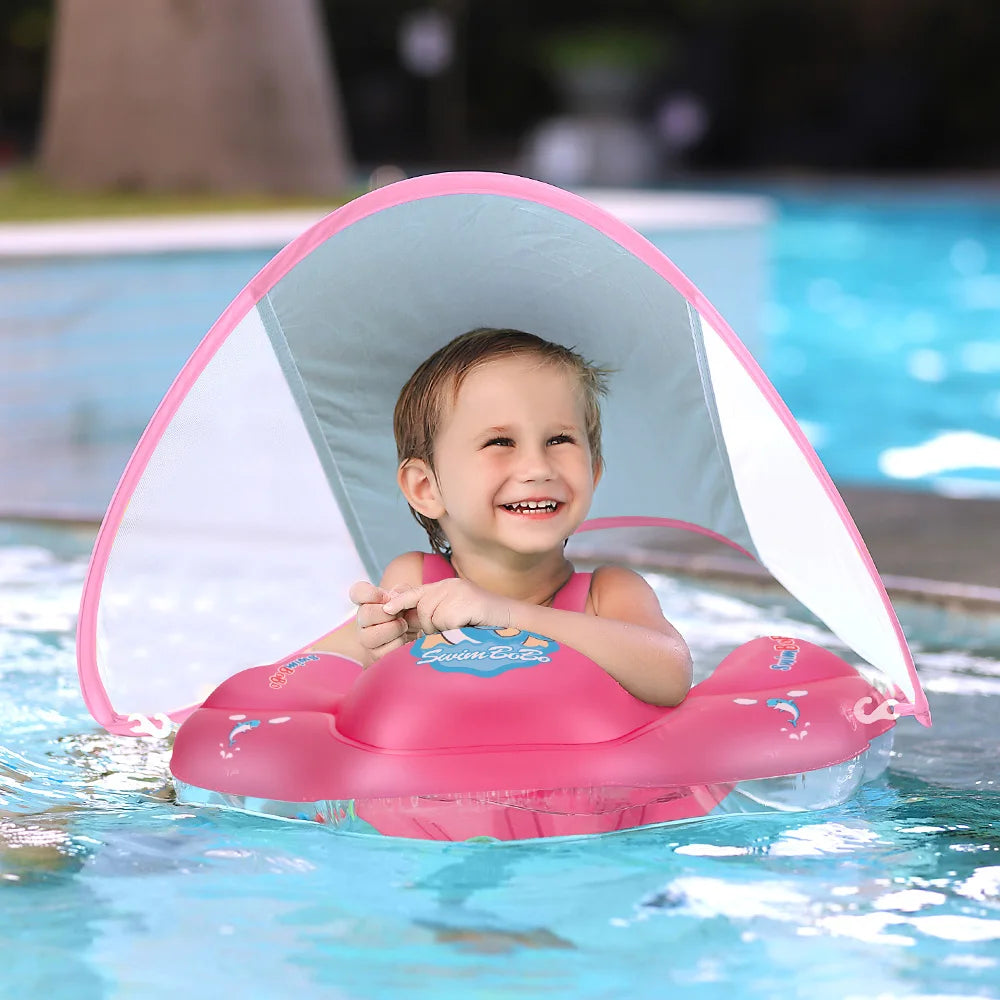Baby Swimming Float with Canopy Inflatable Infant Ring Kids Pool Accessories Circle Bathing Summer Toys