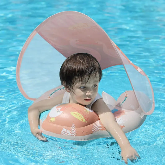 Baby Swimming Float with Canopy Inflatable Infant Ring Kids Pool Accessories Circle Bathing Summer Toys