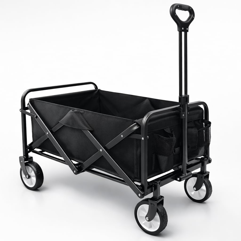Carro De Mano Plegable Con Ruedas | Carrito Multiusos Ideal Playa, Compra, Jardín O Camping | Carga Hasta 60Kg | Asa Ajustable | Auxiliar | Transporte Todoterreno De Herramientas O Juguetes