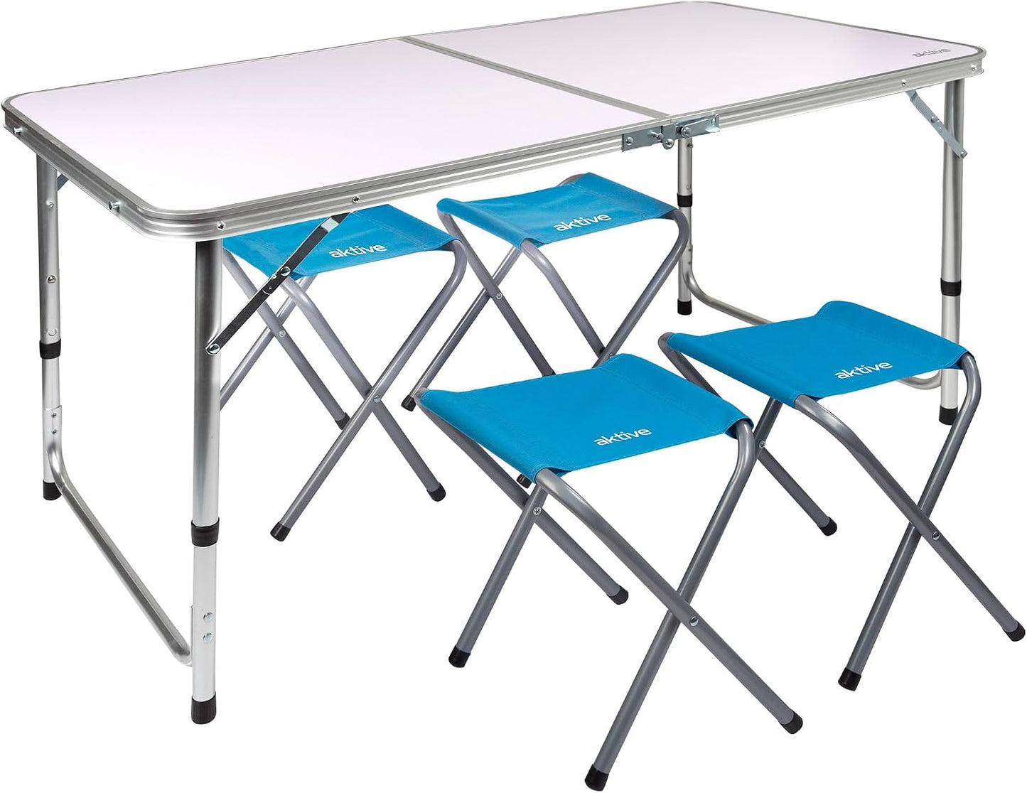 AKTIVE Mesa Plegable Portátil Camping Para 4 Personas, Altura Regulable, Incluye 4 Taburetes, Jardín, Con Sillas Dentro, Conjunto Mesas Y Sillas Plegable (52893)