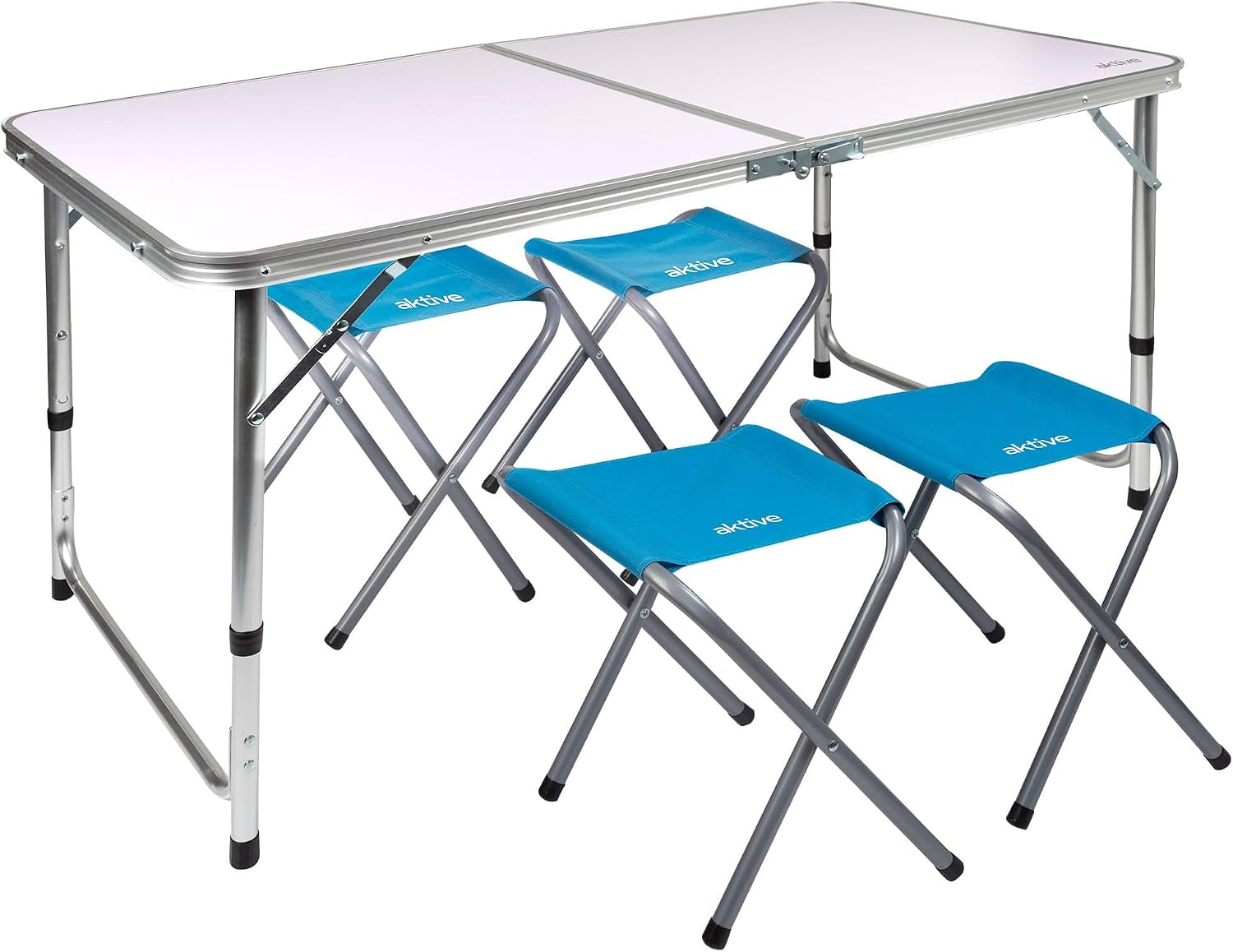 AKTIVE Mesa Plegable Portátil Camping Para 4 Personas, Altura Regulable, Incluye 4 Taburetes, Jardín, Con Sillas Dentro, Conjunto Mesas Y Sillas Plegable (52893)