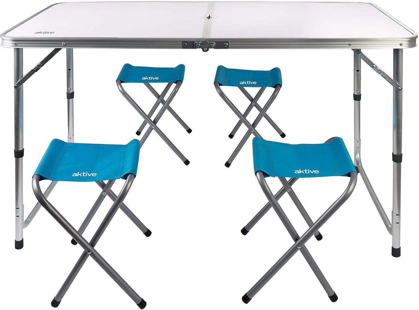 AKTIVE Mesa Plegable Portátil Camping Para 4 Personas, Altura Regulable, Incluye 4 Taburetes, Jardín, Con Sillas Dentro, Conjunto Mesas Y Sillas Plegable (52893)