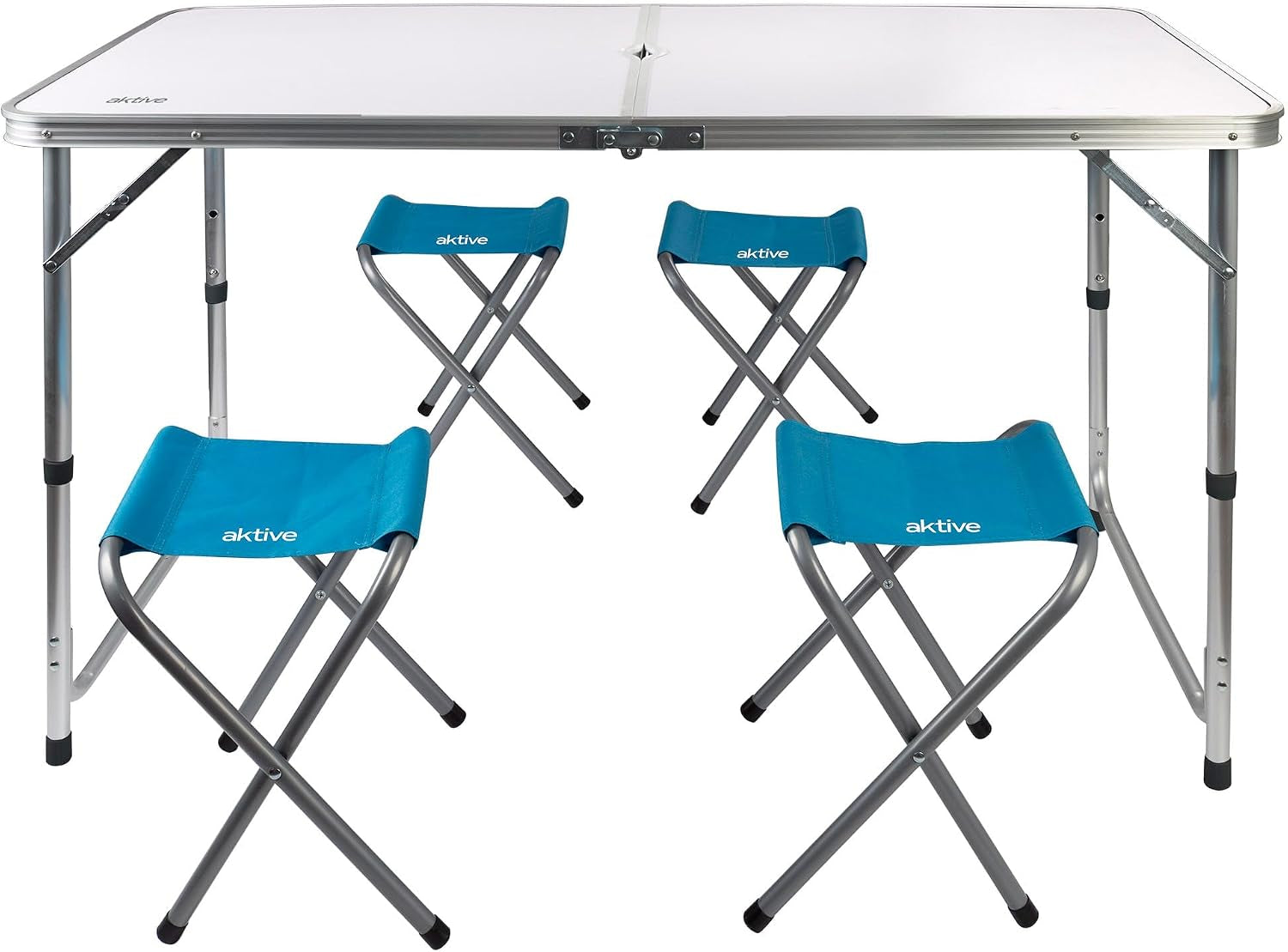 AKTIVE Mesa Plegable Portátil Camping Para 4 Personas, Altura Regulable, Incluye 4 Taburetes, Jardín, Con Sillas Dentro, Conjunto Mesas Y Sillas Plegable (52893)