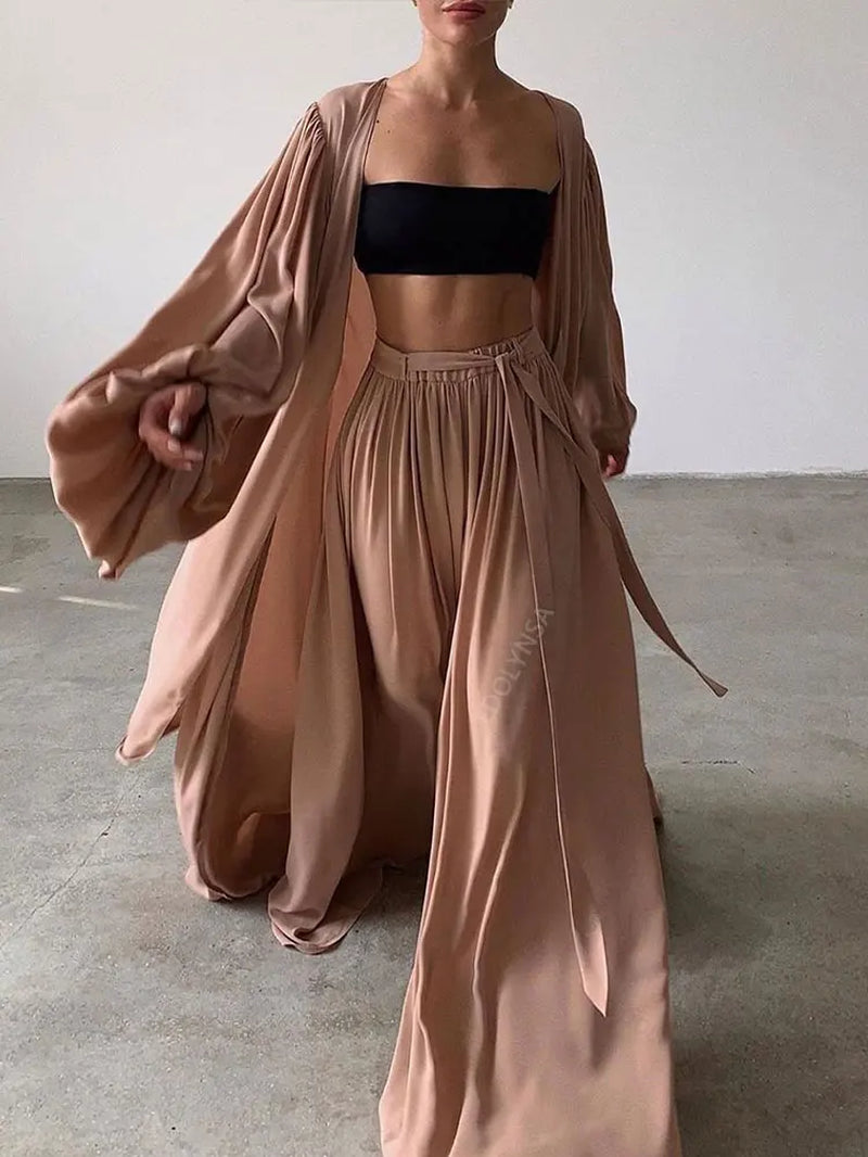 Conjunto Sexy De Tres Piezas De Color Sólido Para Mujer, Top De Tubo, Vestido De Playa, Top Corto, Pantalones, Cárdigan De Manga Larga, Conjunto De 3 Piezas A1642