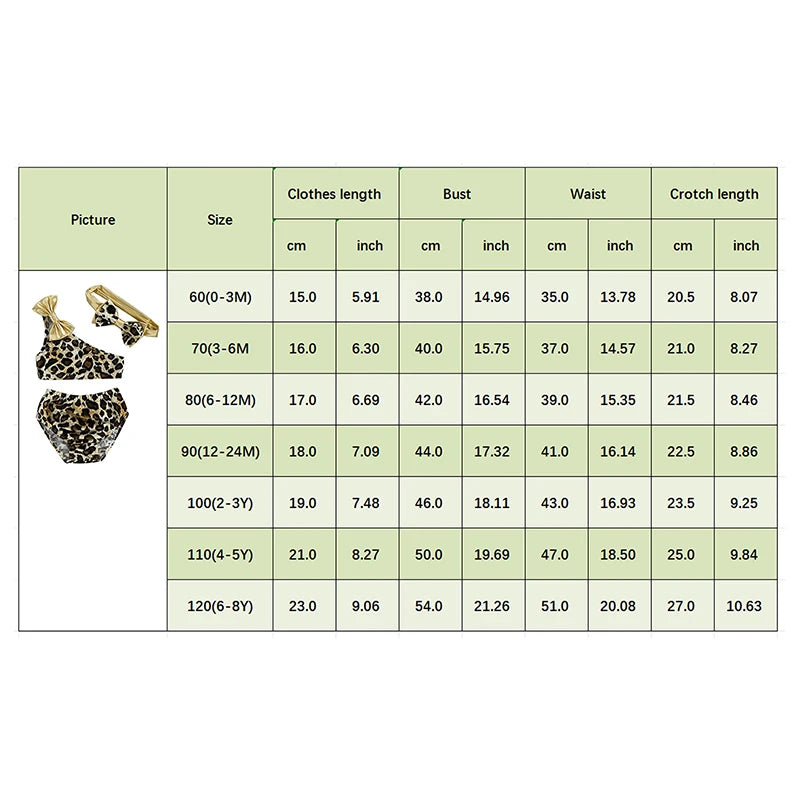 0-5Years Infant Girls 3Pcs Bikini Set with Leopard Printed One Shoulder off Sleeveless Swimwear for Girl Summer Leopard Swimsuit