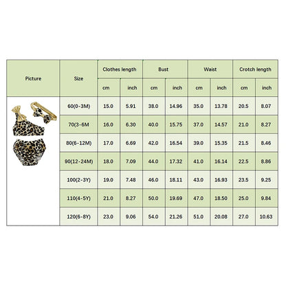 0-5Years Infant Girls 3Pcs Bikini Set with Leopard Printed One Shoulder off Sleeveless Swimwear for Girl Summer Leopard Swimsuit
