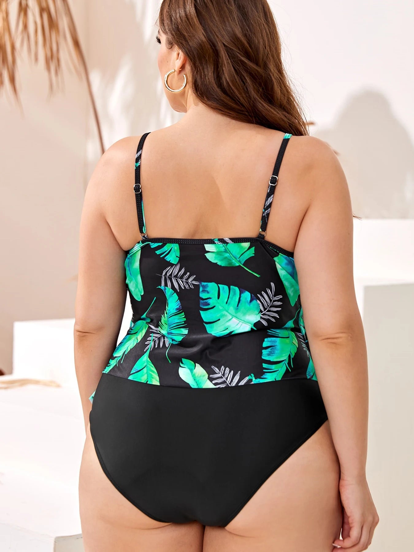 2026 Leaf Print plus Size Tankini Swimwear Women Large High Waist Swimsuit Laydies Backless Big Bathing Suit Beachwear