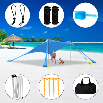 Factory Direct Portable One Bedroom Outdoor Camping Summer Tent Iron Pole Beach Canopy Sun Shade Sand Anchor Polyester Fabric