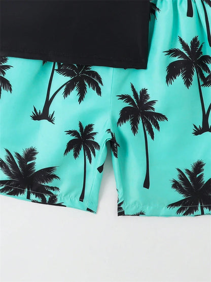 Boy Kids Swimsuit 2026 New Solid Coconut Tree Print Children Swimwear Summer Two Piece Beach Shorts Beach Bathing Suit Swimming
