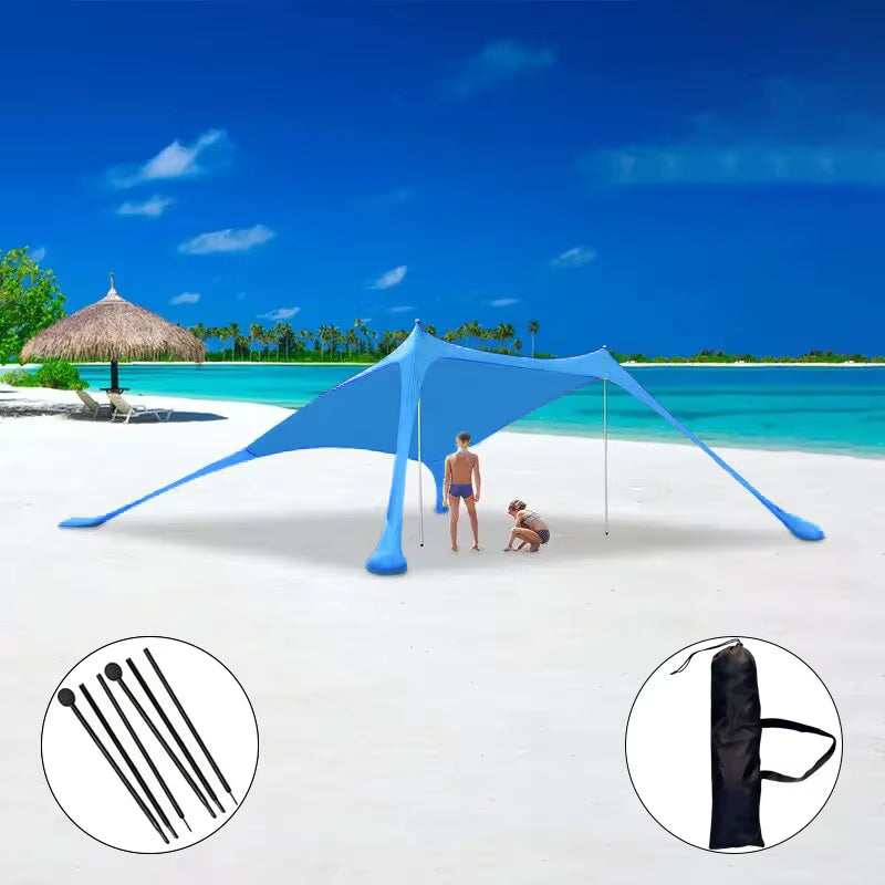 Factory Direct Portable One Bedroom Outdoor Camping Summer Tent Iron Pole Beach Canopy Sun Shade Sand Anchor Polyester Fabric